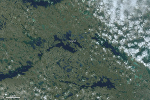 Nunavut Territory, Canada, imagine din satelit prezentand pozitia celei mai mari insule de ordinul trei